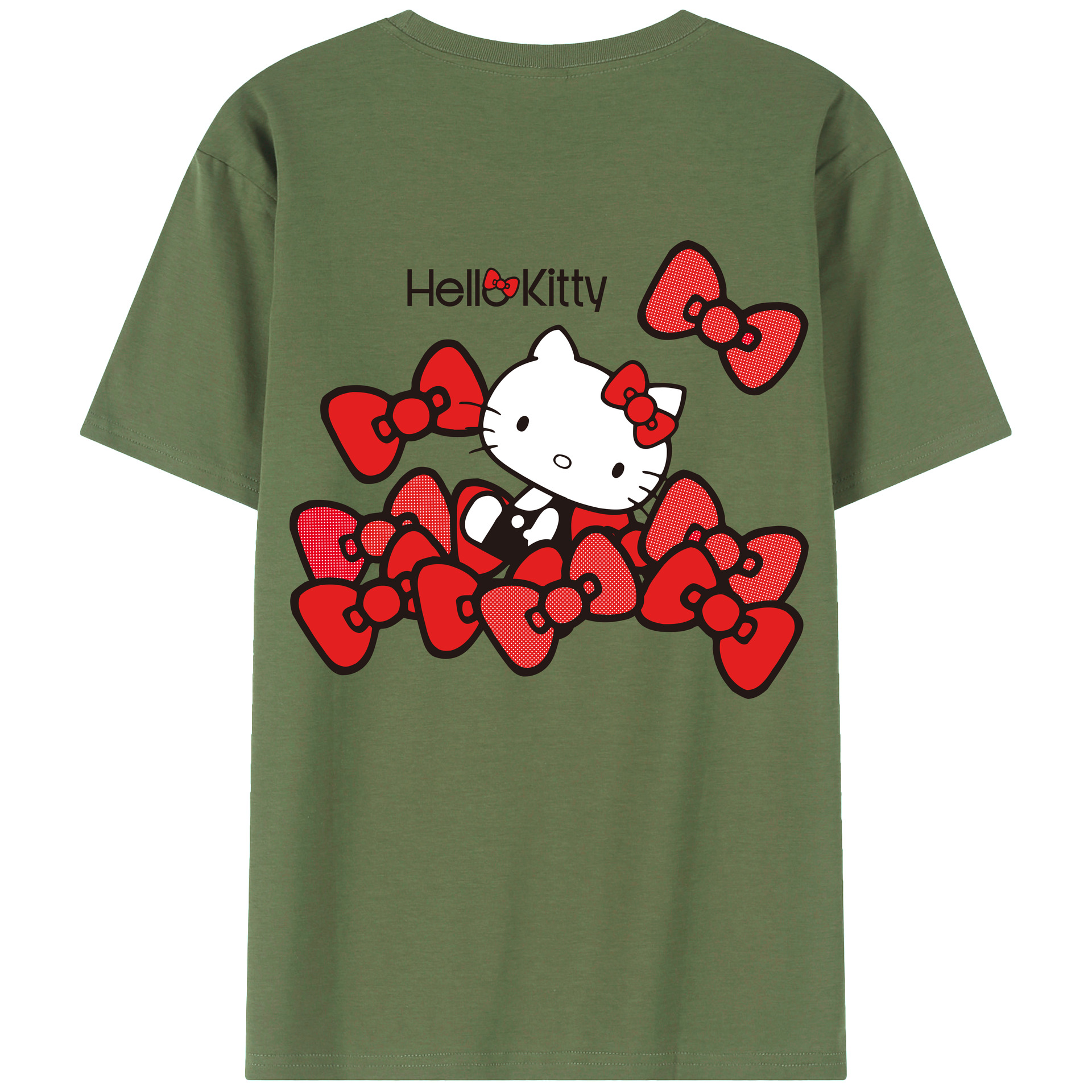 （画像用） Hello Kitty ハローキティ 綿100％ メンズ半袖Tシャツ（バックプリント） 通気性